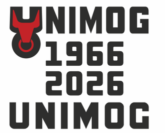 UNIMOG-Logo, Schriftzug und Jahreszahlen